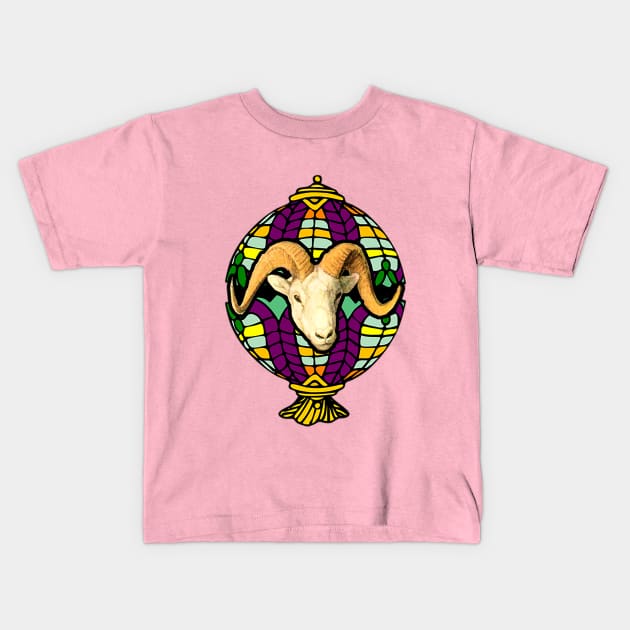 Goat head with horn in colorful lampshade Kids T-Shirt by Marccelus